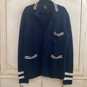 McQ Piqué Navy Cardigan Sweater